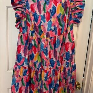 SHEIN Pink and Orange Puff Sleeve Tiered Sundress